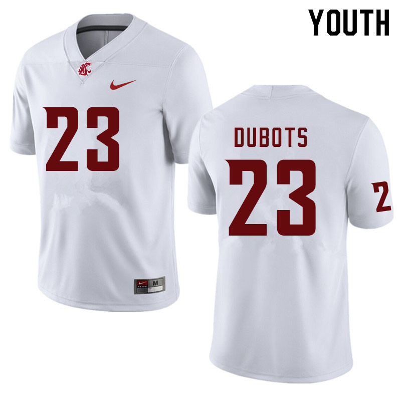 Youth #23 Cole Dubots Washington State Cougars College Football Jerseys Sale-White - Click Image to Close
